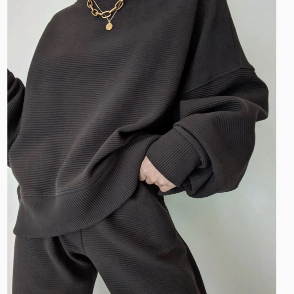Na Nin Women’s  Margot Rippled Cotton Cropped Sweatshirt Faded Black SZ OS NWT